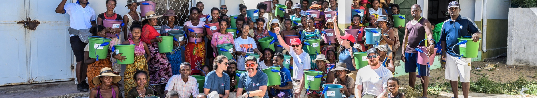 A community with their new Fly for Water filter kits